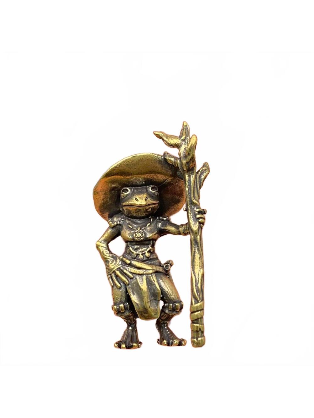 Brass Frog Wizard Figurine with Staff